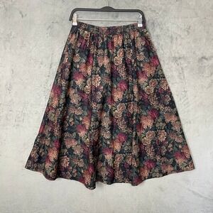 Vintage 90s Cottagecore Tapestry Floral A-Line Midi Skirt Large Dark Academia